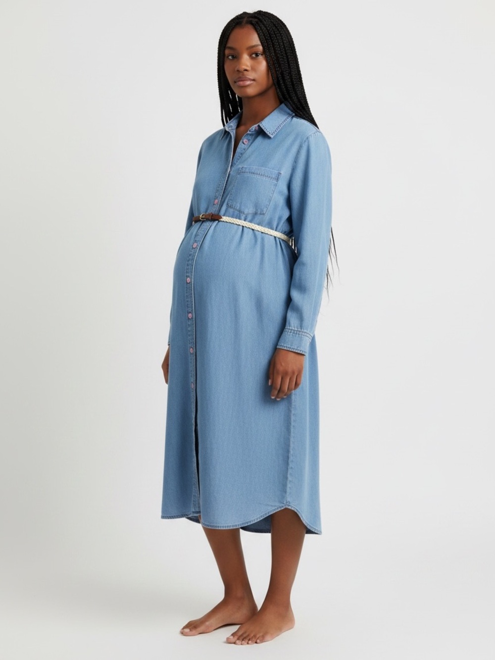 Motherhood Maternity M Light Blue Denim Shirt Dress with Belt
